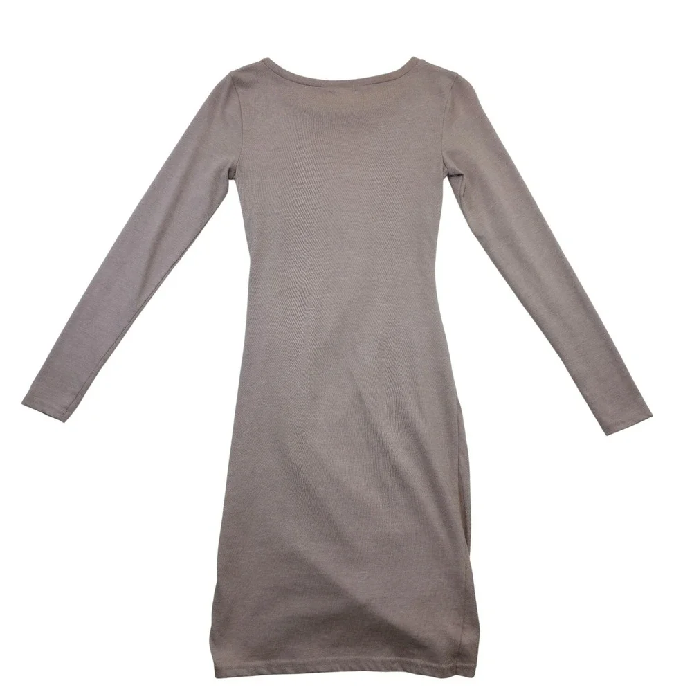 Leith XS Taupe Brown Ruched Asymmetrical Midi Dress Casual Minimalist XS Mauve - Picture 4 of 11
